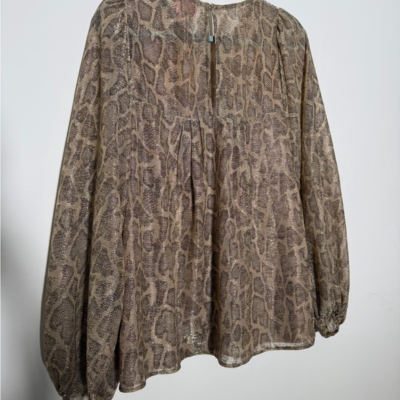 Show Me Your Mumu Happy Hour Blouse Top Long Sheer Sleeve Python Print Relaxed - Picture 7 of 9